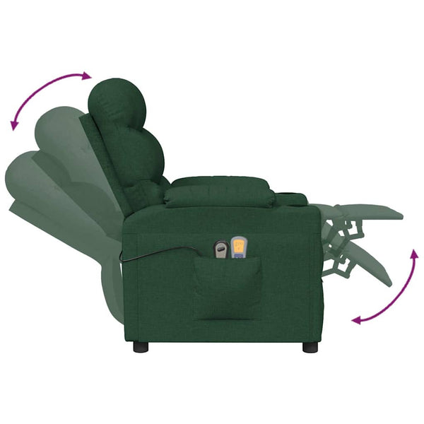 vidaXL Electric Massage Armchair Dark Green Fabric