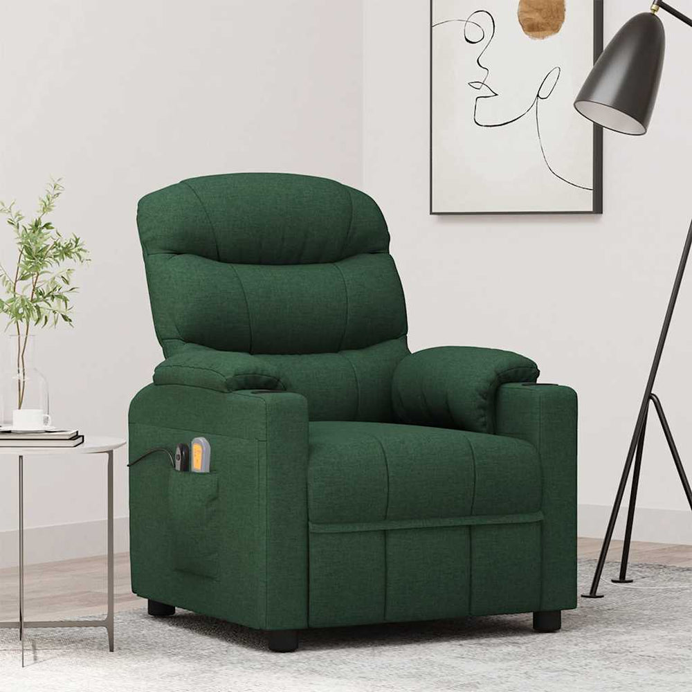 vidaXL Electric Massage Armchair Dark Green Fabric