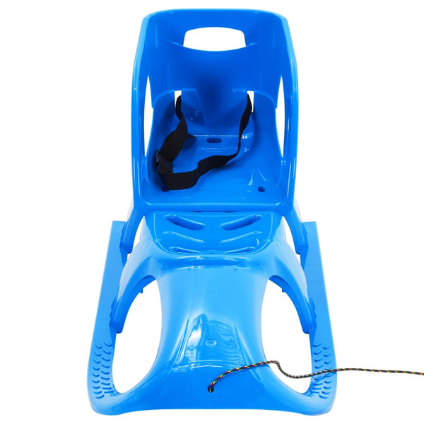 Blauer Schlitten mit Rückenlehne