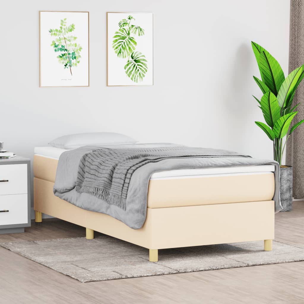 vidaXL Box Spring Bed with Mattress Cream 100x200 cm Fabric