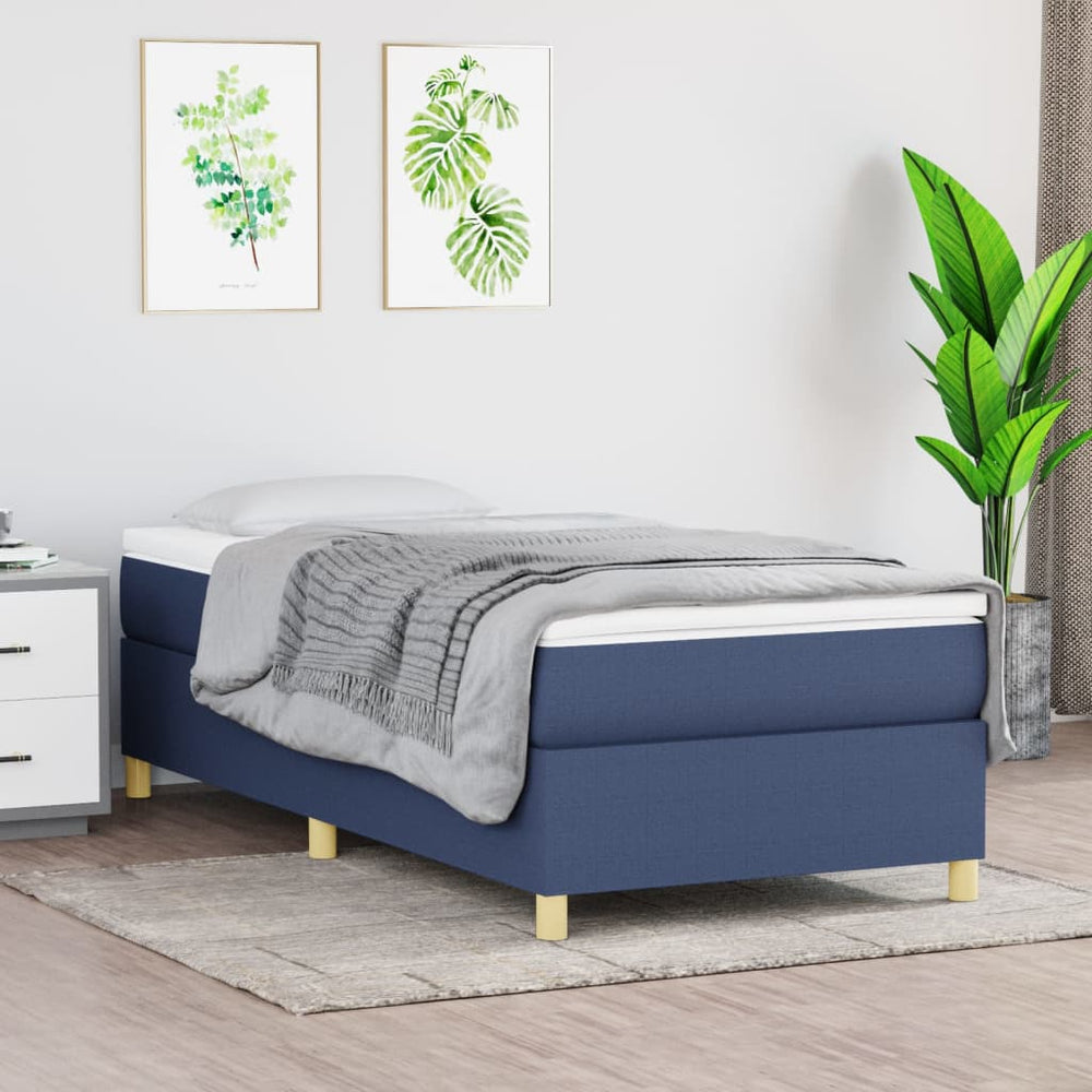vidaXL Box Spring Bed with Mattress Blue 100x200 cm Fabric