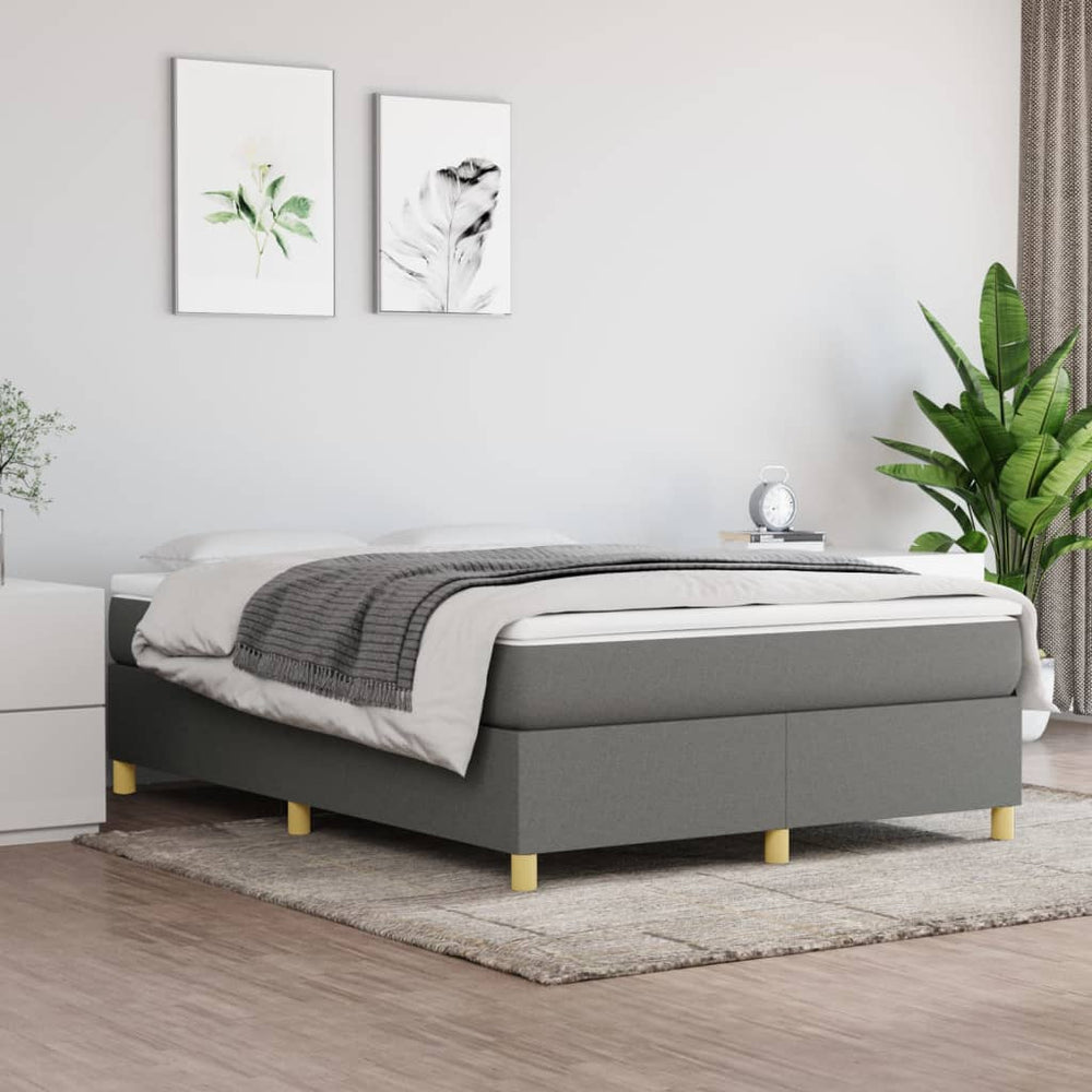 vidaXL Box Spring Bed with Mattress Dark Grey 140x190 cm Fabric