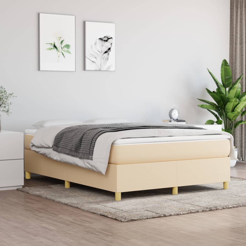 vidaXL Divan Bed with Mattress Cream 140x190 cm Fabric