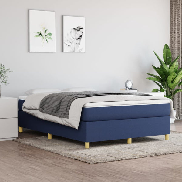 vidaXL Box Spring Bed with Mattress Blue 140x200 cm Fabric