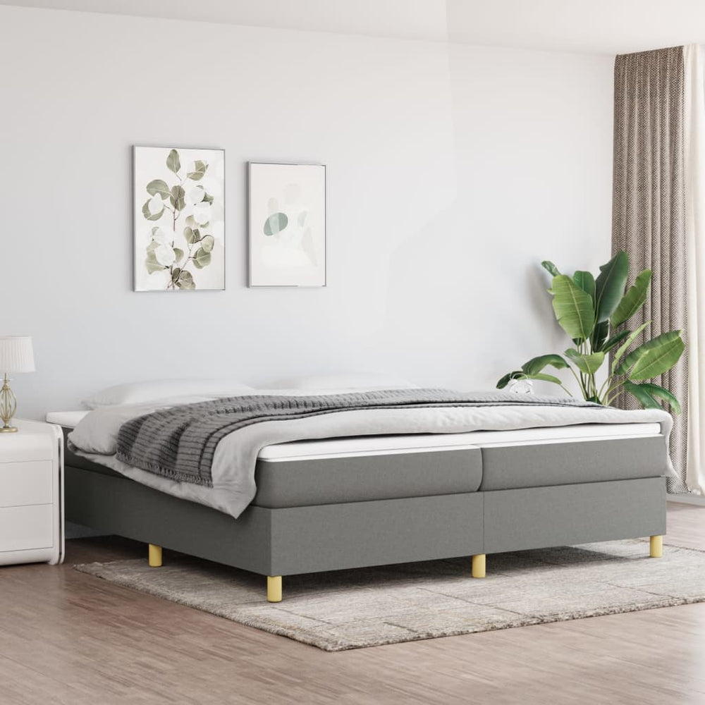 vidaXL Box Spring Bed with Mattress Dark Grey 200x200 cm Fabric