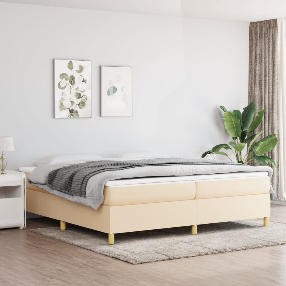 vidaXL Box Spring Bed with Mattress Cream 200x200 cm Fabric