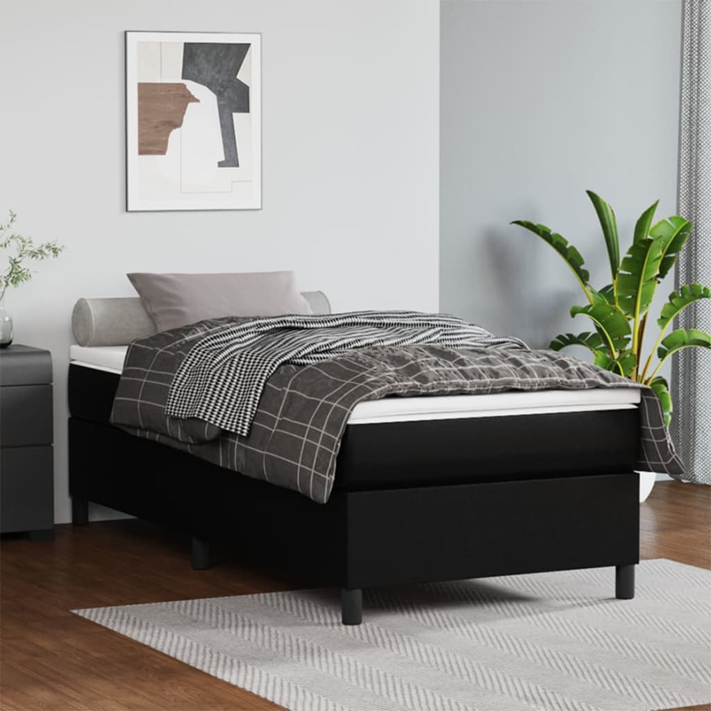 vidaXL Box Spring Bed with Mattress Black 90x190 cm Faux Leather