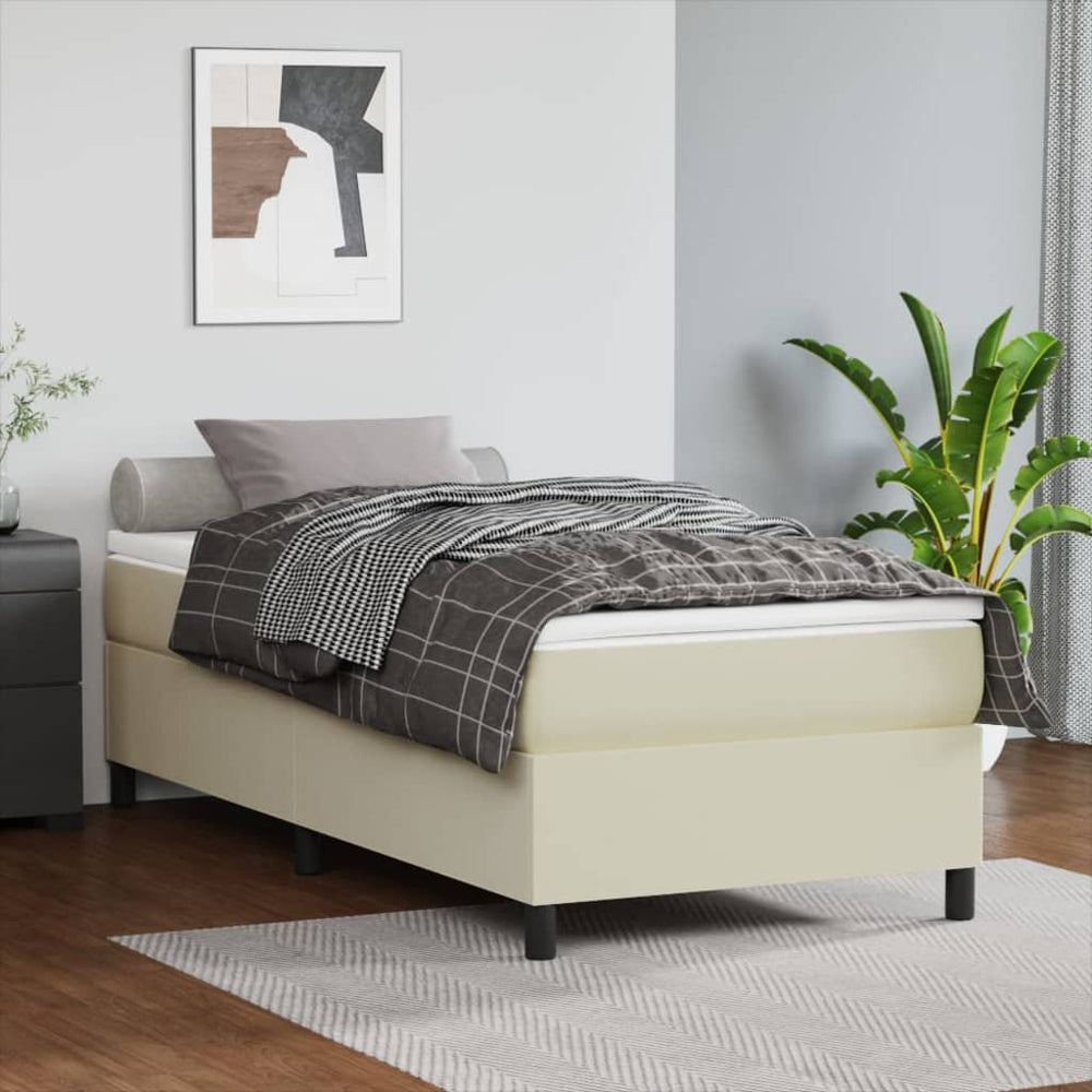 vidaXL Box Spring Bed with Mattress Cream 90x200 cm Faux Leather