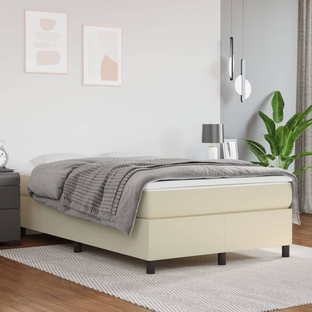 vidaXL Box Spring Bed with Mattress Cream 120x200 cm Faux Leather