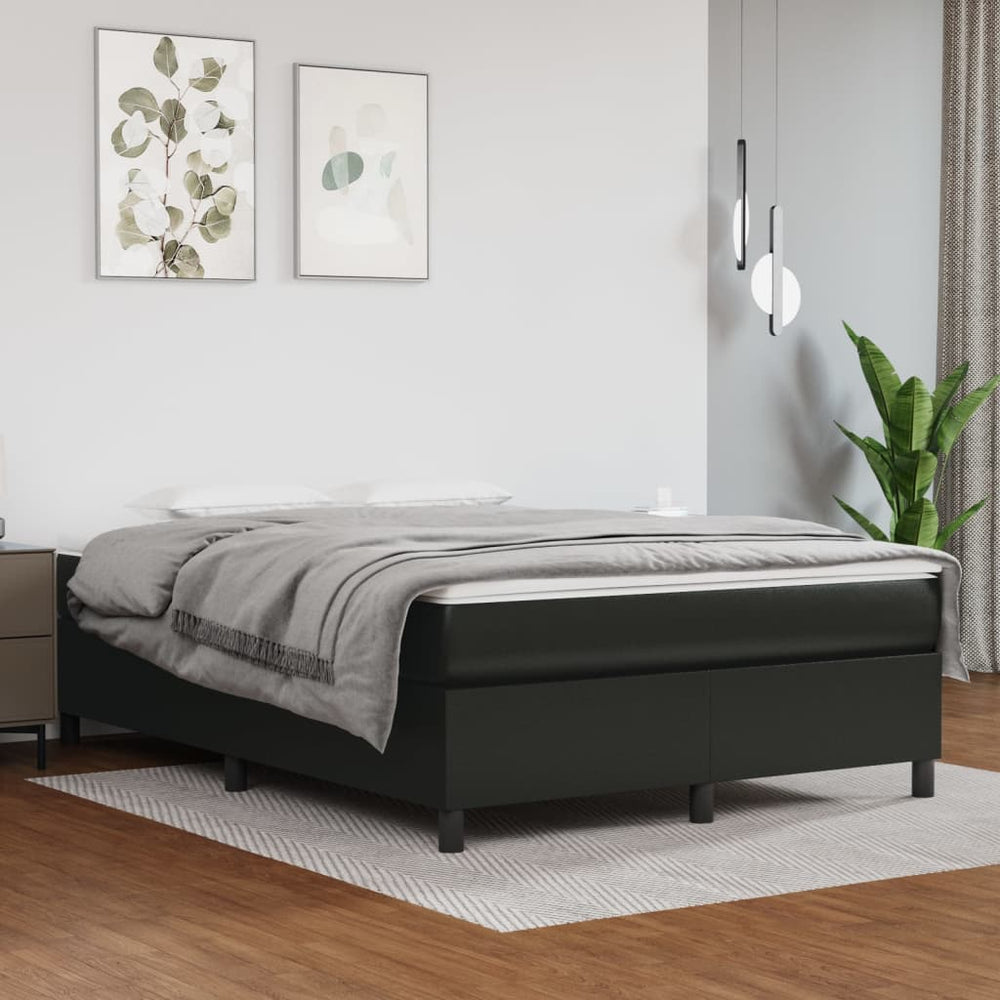 vidaXL Box Spring Bed with Mattress Black 140x190 cm Faux Leather