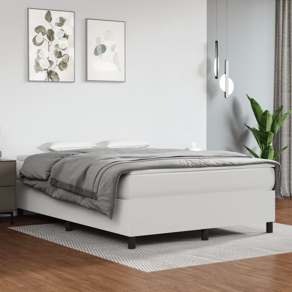 vidaXL Box Spring Bed with Mattress White 140x190 cm Faux Leather