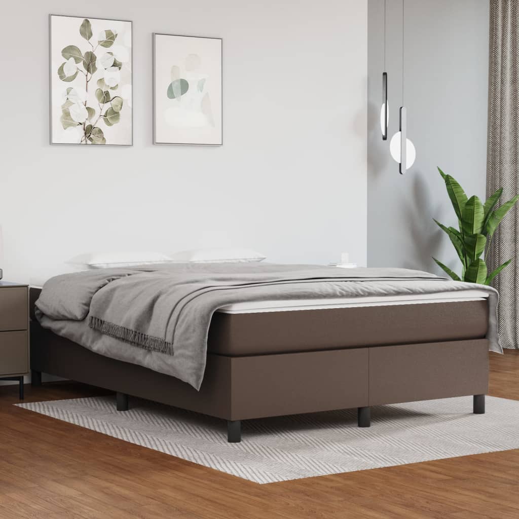 vidaXL Box Spring Bed with Mattress Brown 140x190 cm Faux Leather