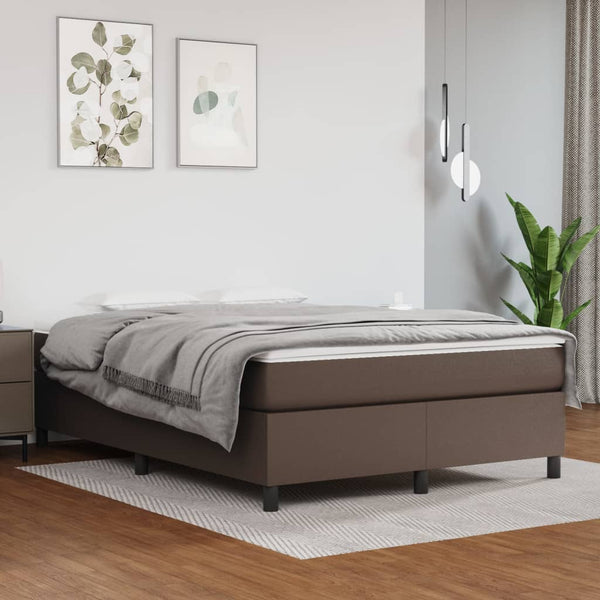 vidaXL Box Spring Bed with Mattress Brown 140x190 cm Faux Leather