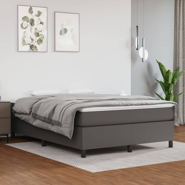 vidaXL Box Spring Bed with Mattress Grey 140x190 cm Faux Leather
