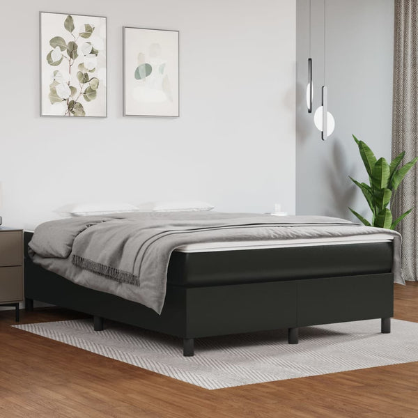 vidaXL Box Spring Bed with Mattress Black 140x200 cm Faux Leather