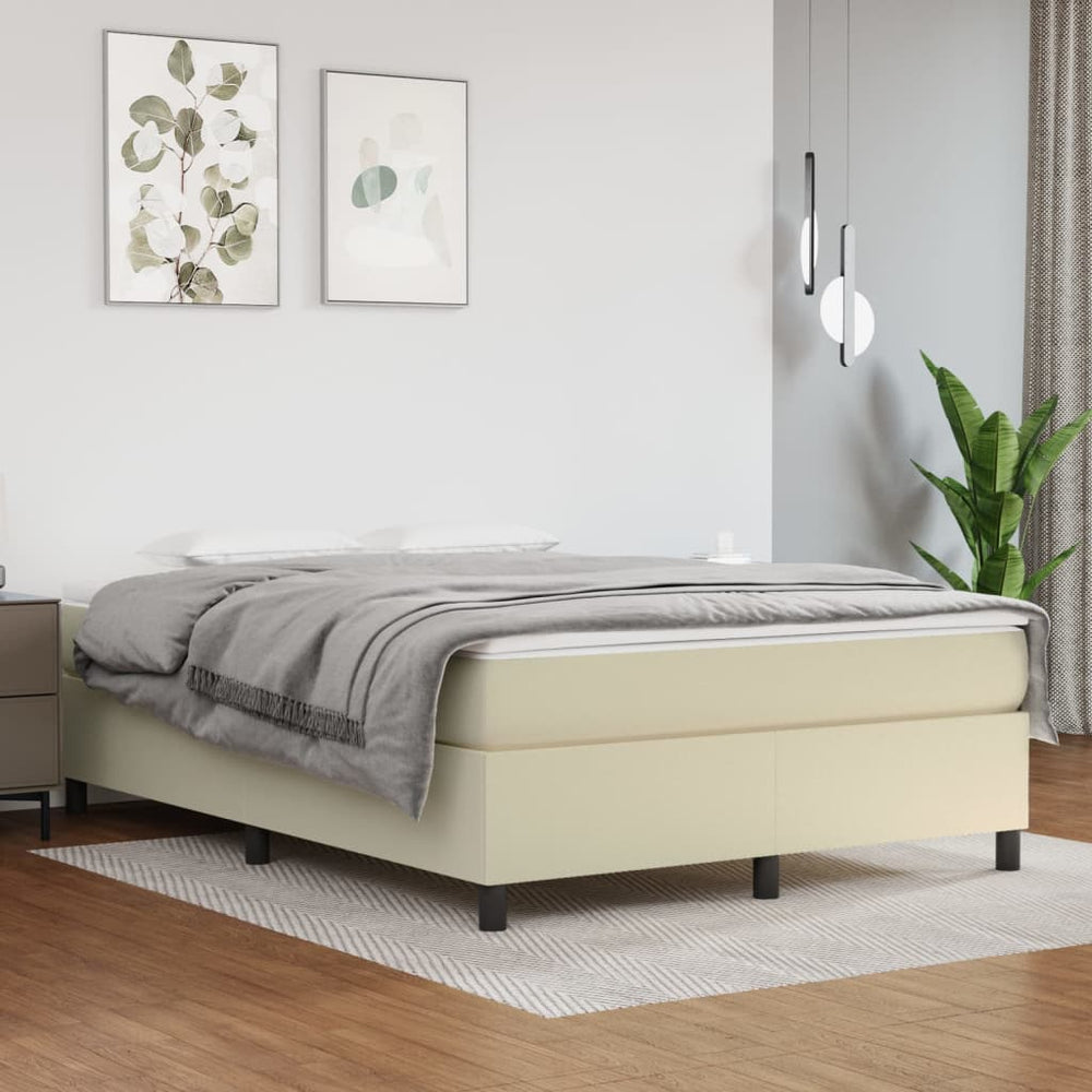 vidaXL Box Spring Bed with Mattress Cream 140x200 cm Faux Leather