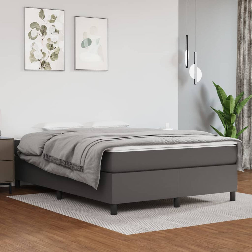 vidaXL Box Spring Bed with Mattress Grey 140x200 cm Faux Leather