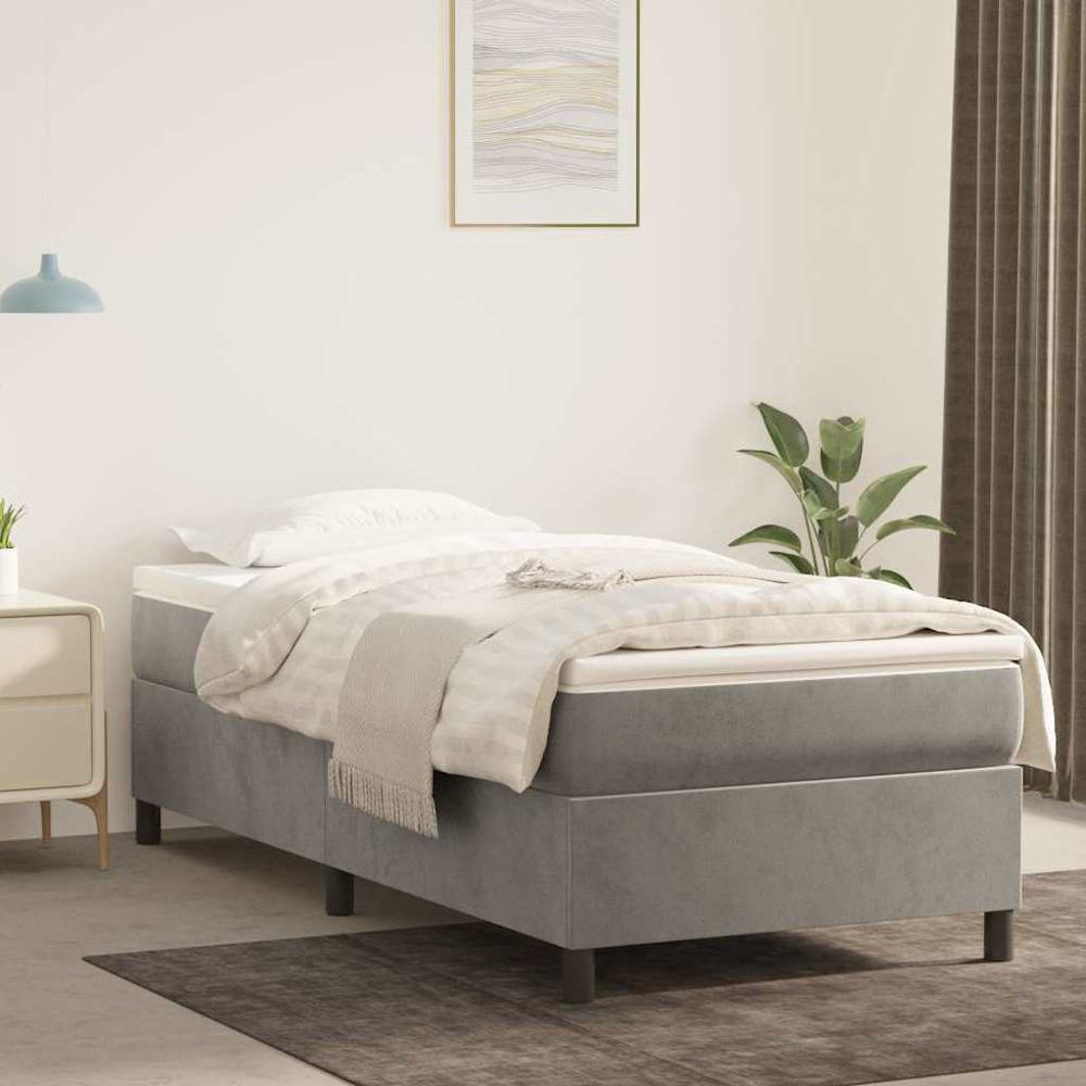 vidaXL Box Spring Bed with Mattress Light Gray 90x190 cm Velvet