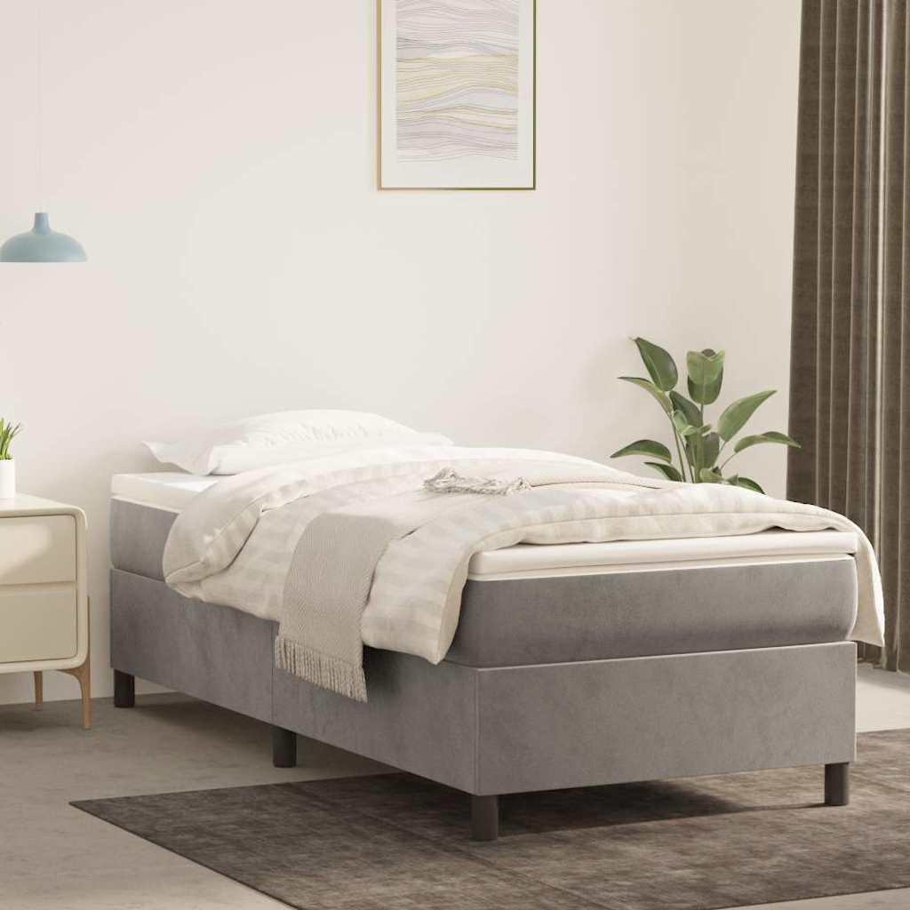 vidaXL Box Spring Bed with Mattress Light Gray 90x190 cm Velvet