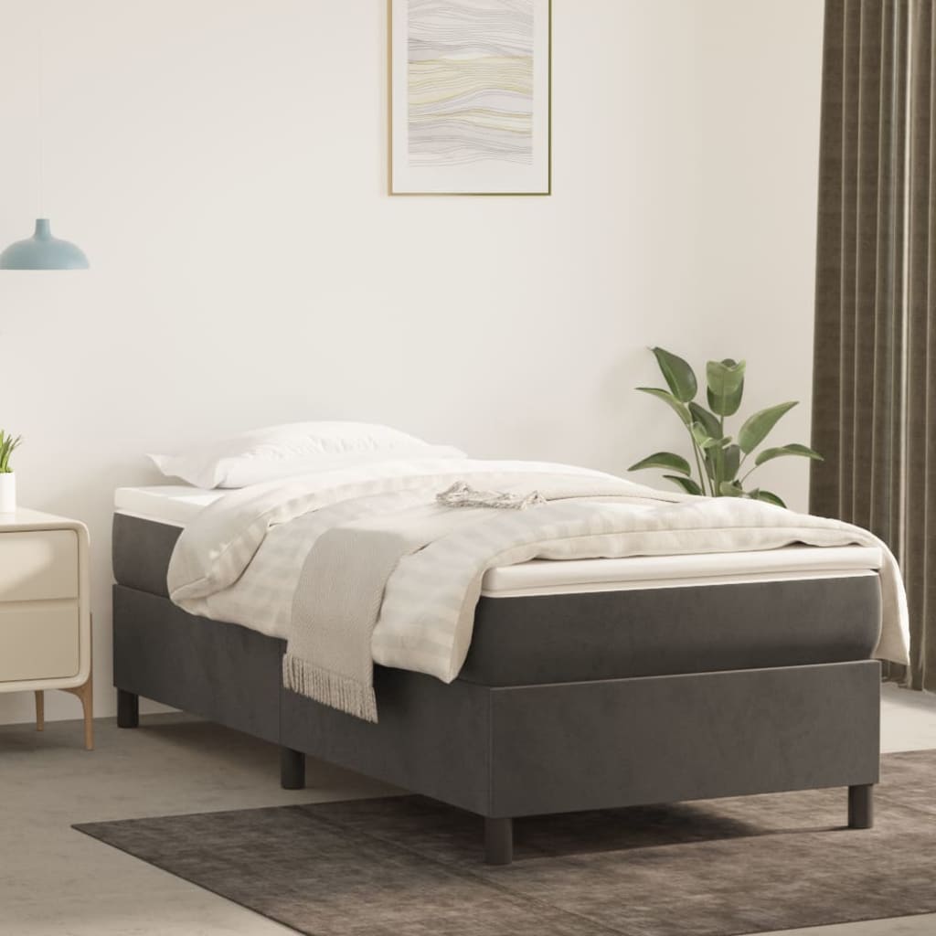 vidaXL Box Spring Bed with Mattress Dark Grey 90x190 cm Velvet