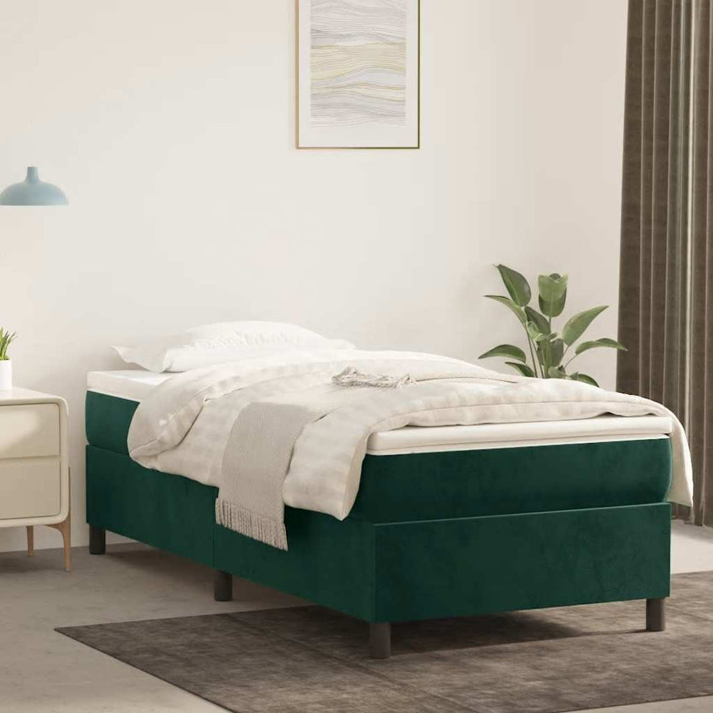 vidaXL Box Spring Bed with Mattress Dark Green 90x190 cm Velvet