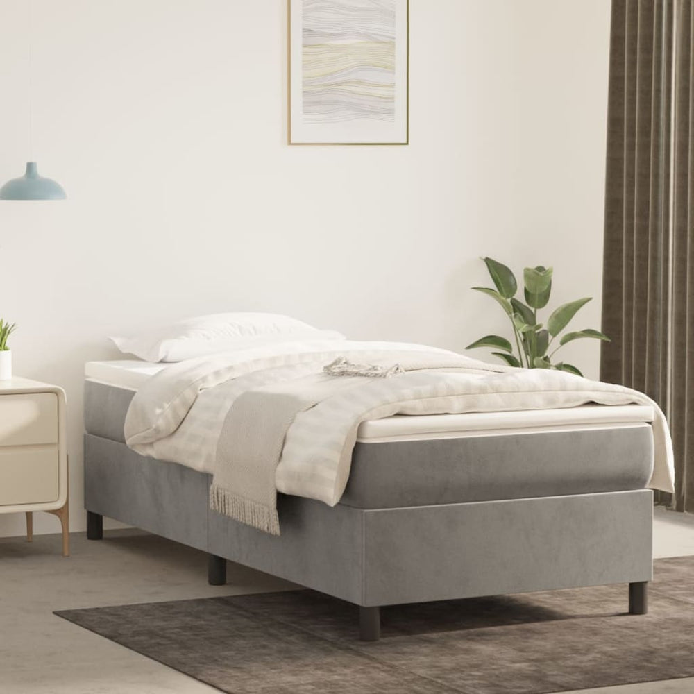 vidaXL Box Spring Bed with Mattress Light Grey 90x200 cm Velvet
