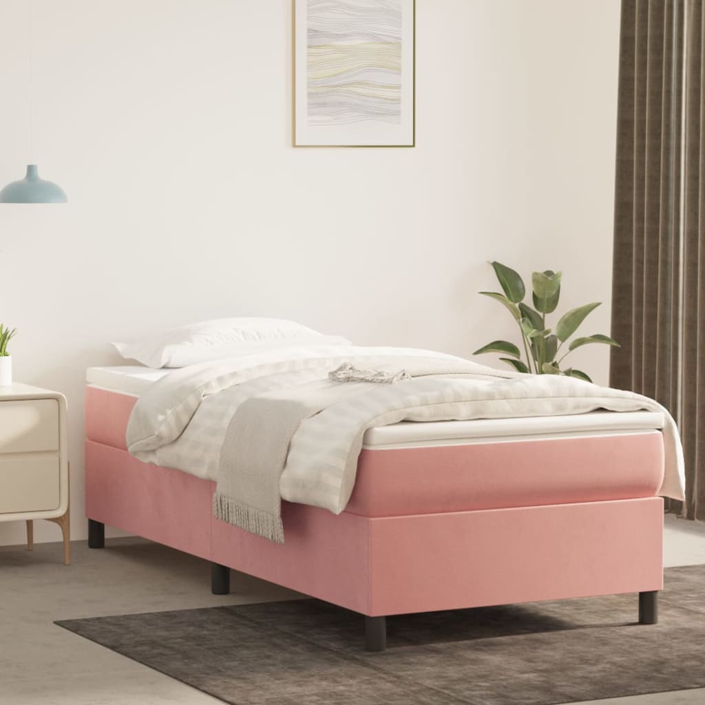 vidaXL Box Spring Bed with Mattress Pink 100x200 cm Velvet