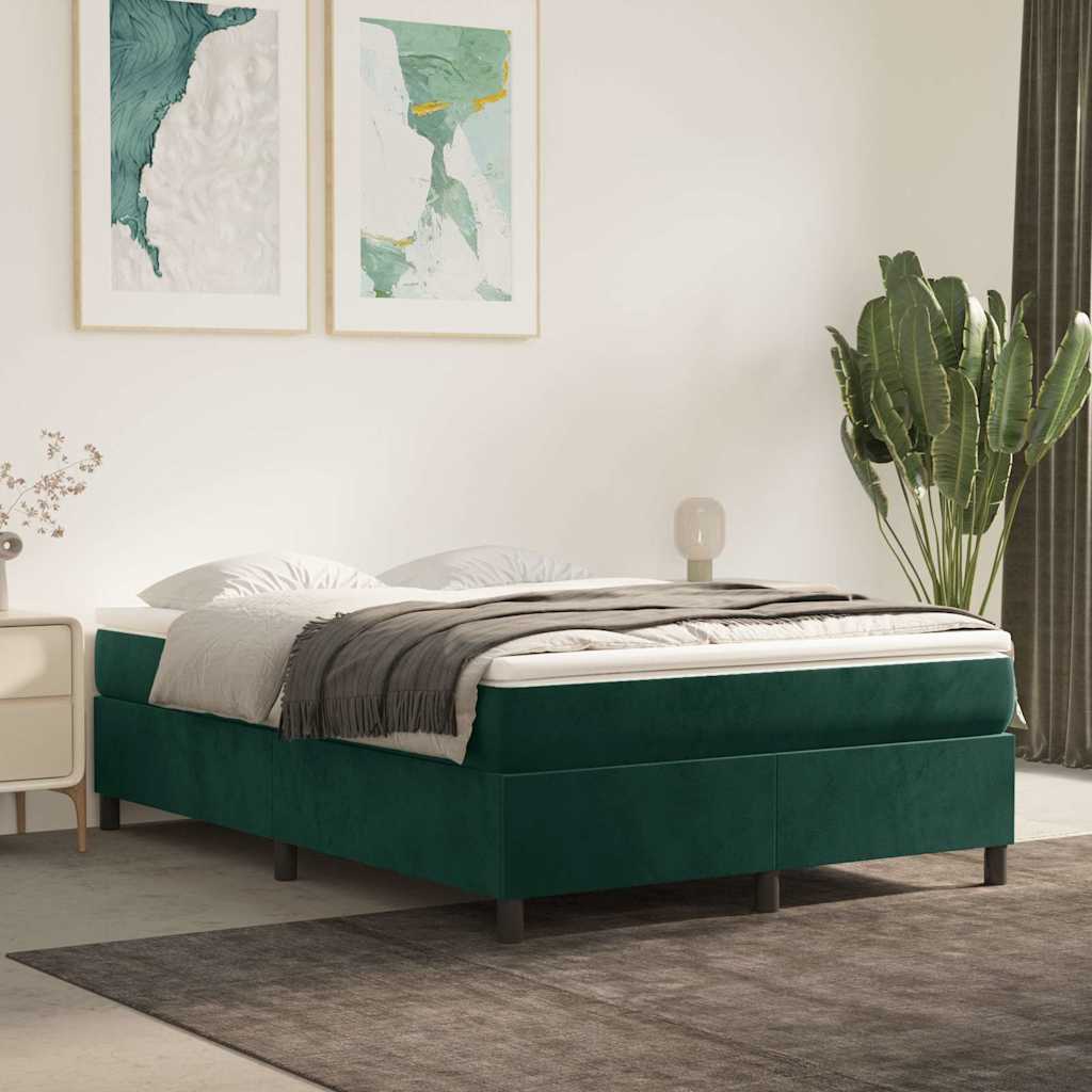 vidaXL Box Spring Bed with Mattress Dark Green 140x190 cm Velvet