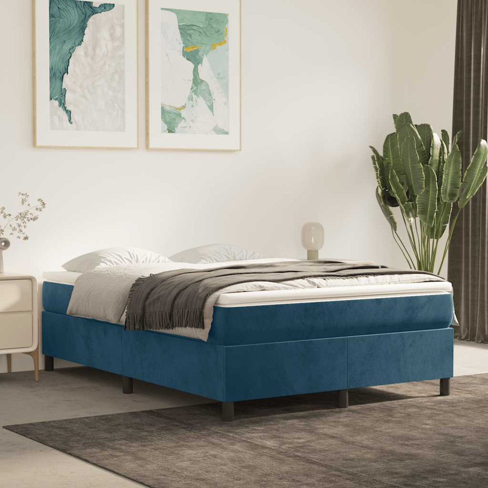 vidaXL Box Spring Bed with Mattress Dark Blue 140x190 cm Velvet
