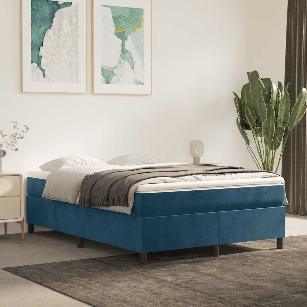 vidaXL Box Spring Bed with Mattress Dark Blue 140x190 cm Velvet