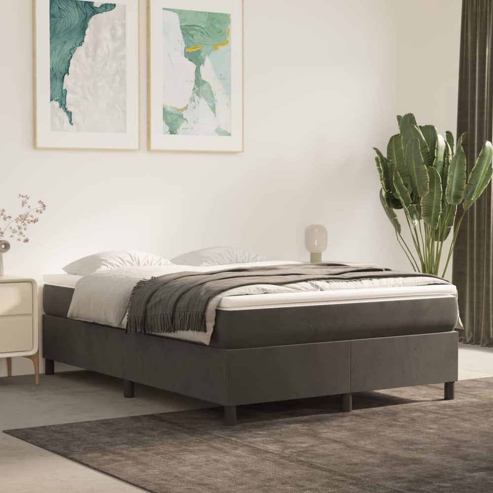 vidaXL Box Spring Bed with Mattress Dark Gray 140x200 cm Velvet