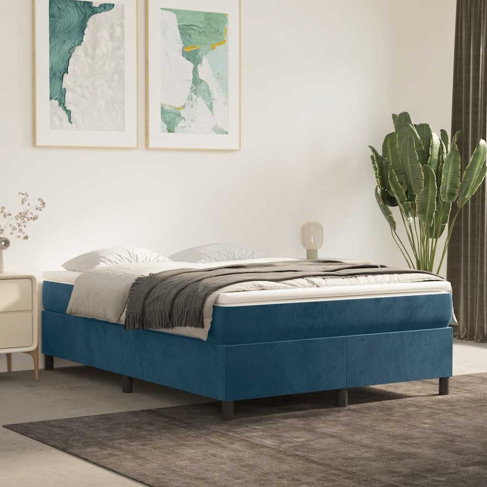 vidaXL Box Spring Bed with Mattress Dark Blue 140x200 cm Velvet