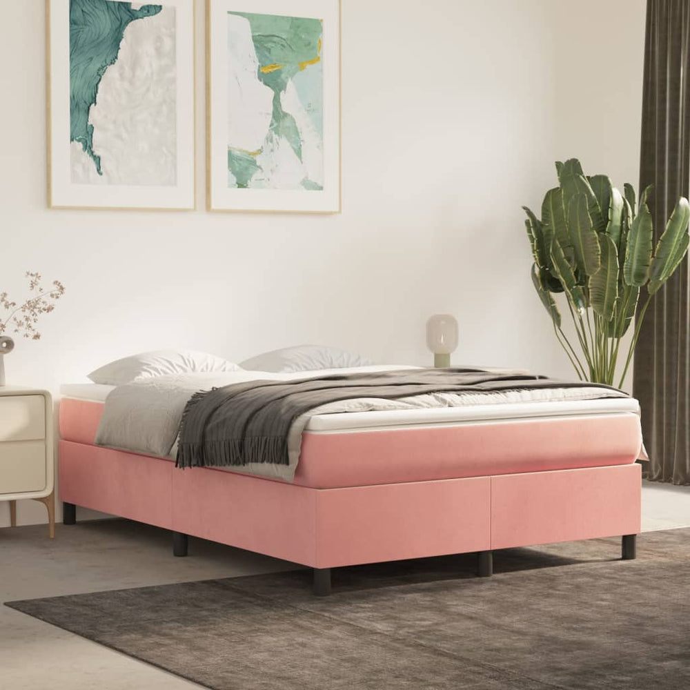 vidaXL Box Spring Bed with Mattress Pink 140x200 cm Velvet