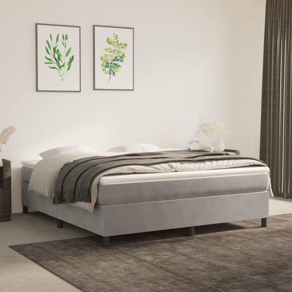 vidaXL Box Spring Bed with Mattress Light Grey 160x200 cm Velvet