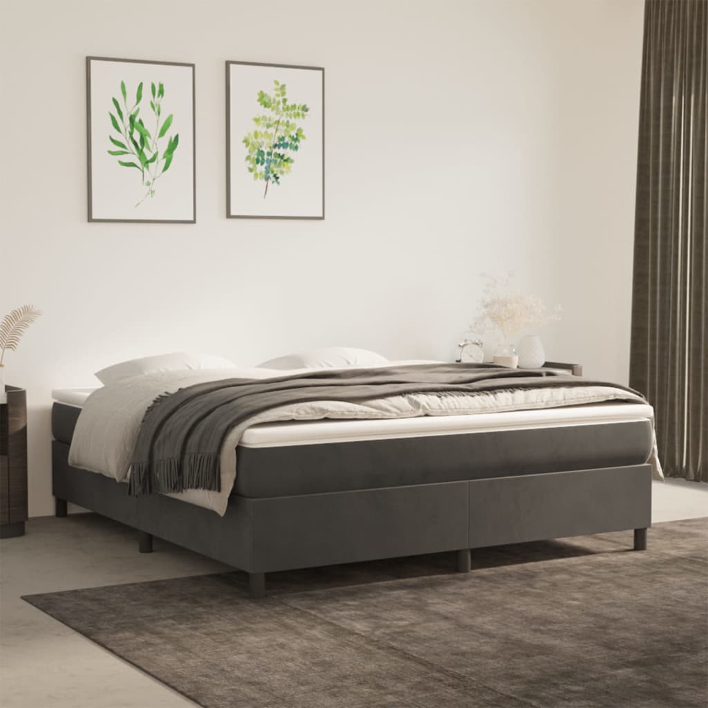 vidaXL Box Spring Bed with Mattress Dark Grey 160x200 cm Velvet