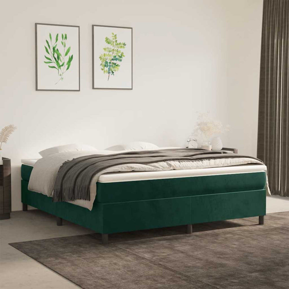 vidaXL Box Spring Bed with Mattress Dark Green 160x200 cm Velvet