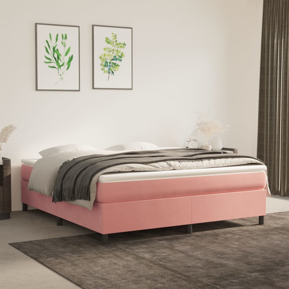 vidaXL Box Spring Bed with Mattress Pink 160x200 cm Velvet