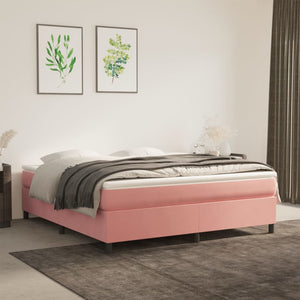 vidaXL Box Spring Bed with Mattress Pink 160x200 cm Velvet