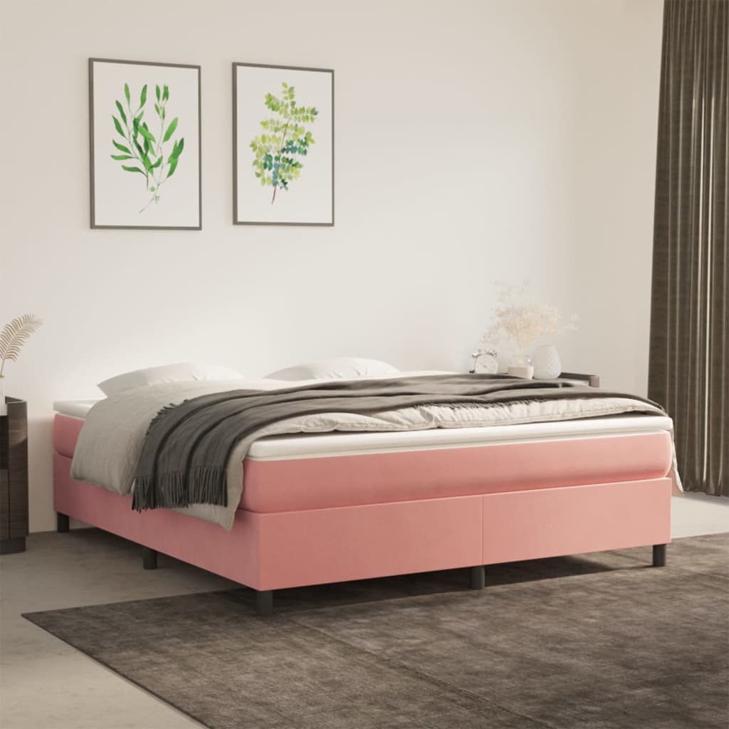 vidaXL Box Spring Bed with Mattress Pink 160x200 cm Velvet