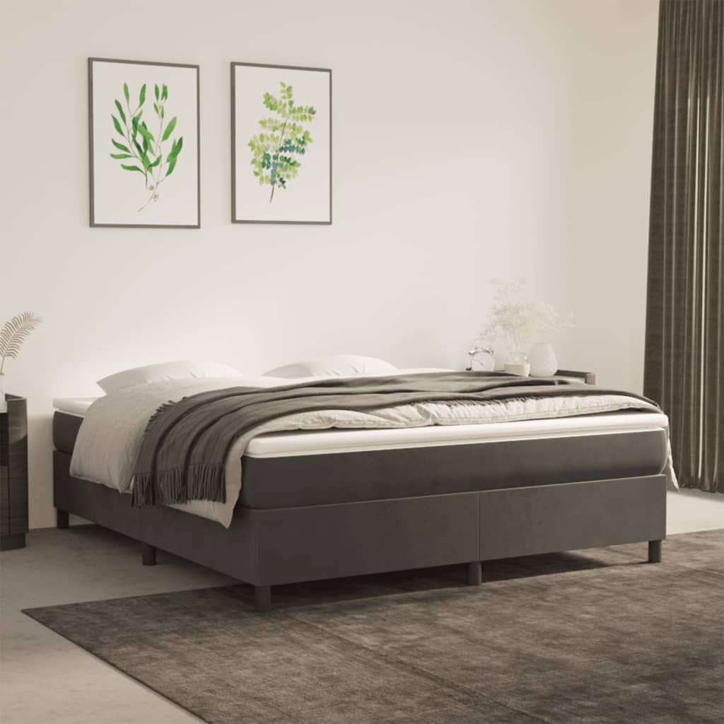 vidaXL Box Spring Bed with Mattress Dark Grey 180x200 cm Velvet