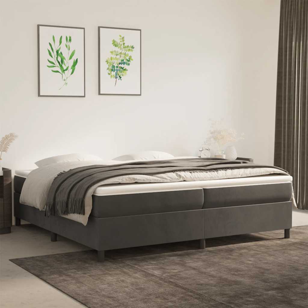 vidaXL Box Spring Bed with Mattress Dark Grey 200x200 cm Velvet