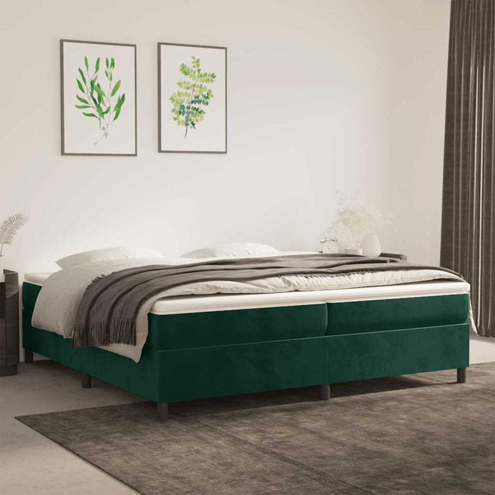 vidaXL Box Spring Bed with Mattress Dark Green 200x200 cm Velvet