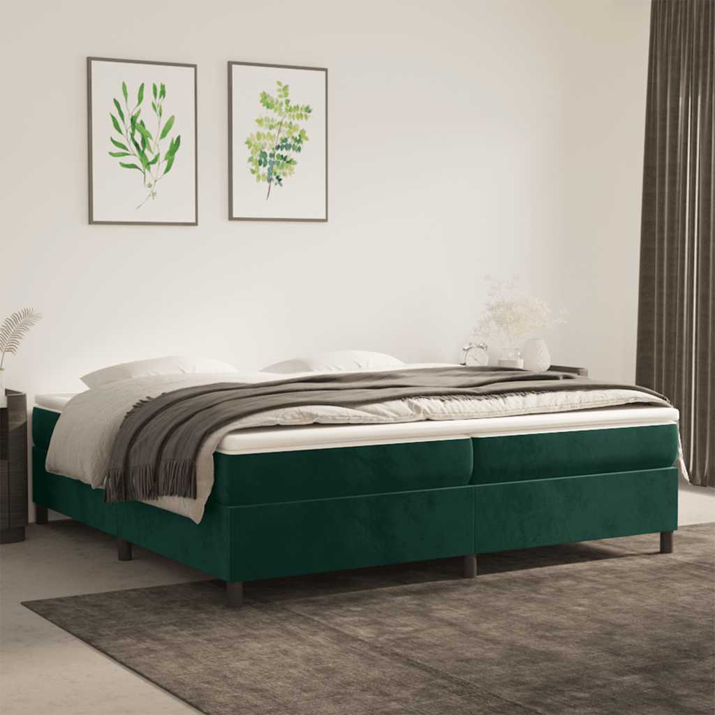 vidaXL Box Spring Bed with Mattress Dark Green 200x200 cm Velvet