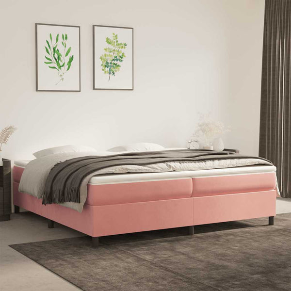 vidaXL Box Spring Bed with Mattress Pink 200x200 cm Velvet