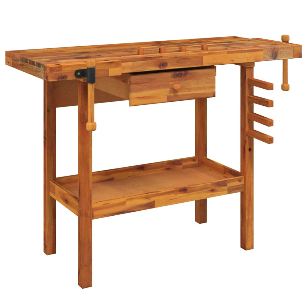 vidaXL Workbench with Drawer and Vises 124 x 52 x 83 cm Solid Acacia Wood