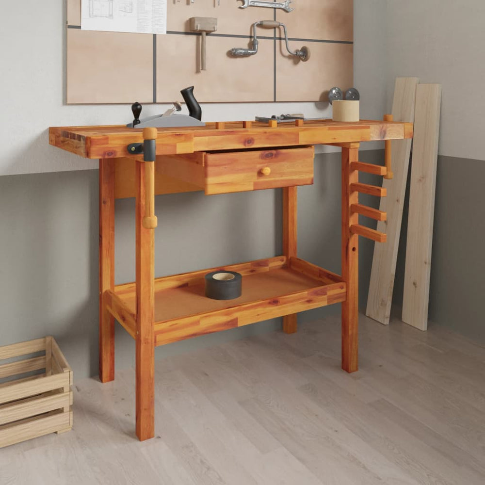 vidaXL Workbench with Drawer and Vises 124 x 52 x 83 cm Solid Acacia Wood