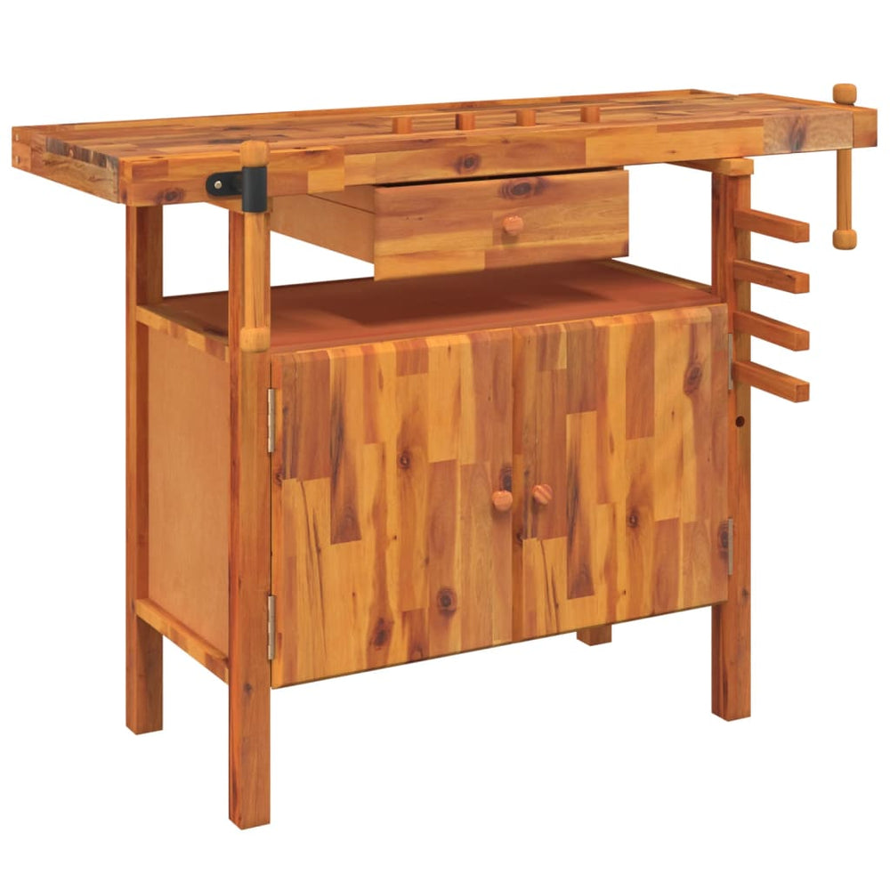 vidaXL Workbench with Drawer and Vises 124 x 52 x 83 cm Solid Acacia Wood