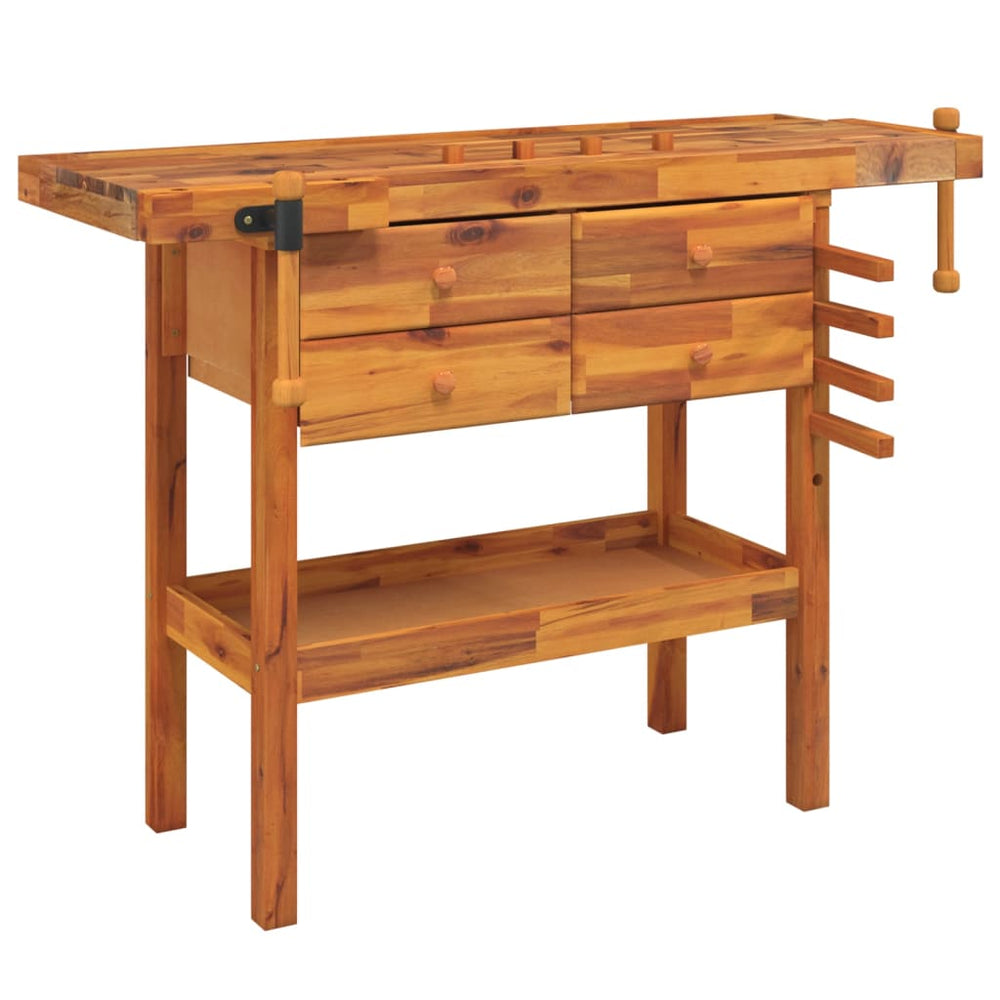 vidaXL Workbench with Drawers Vices 124x52x83 cm Acacia Wood