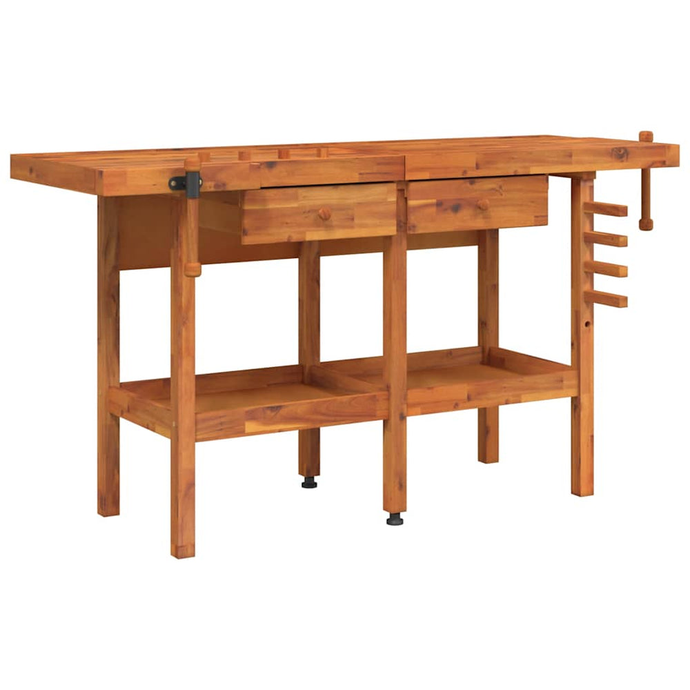 vidaXL Workbench with Drawers Vices 162x62x83 cm Acacia Wood