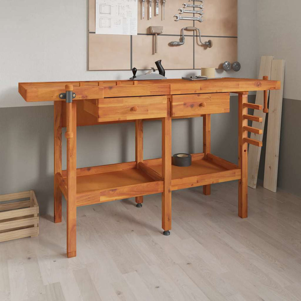 vidaXL Workbench with Drawers Vices 162x62x83 cm Acacia Wood